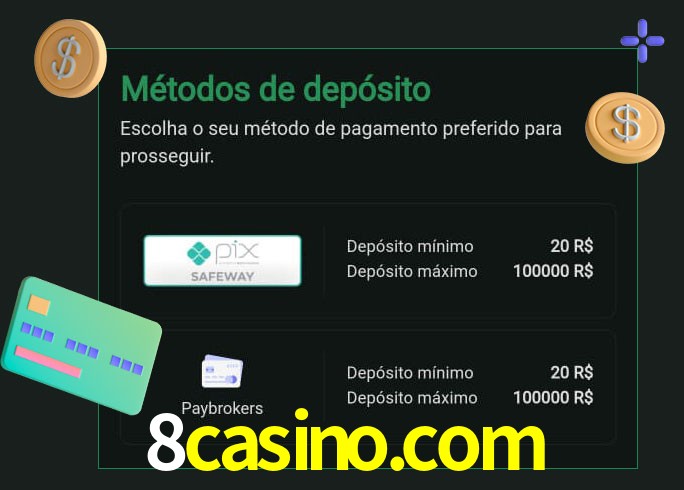 O cassino 8casino.com oferece uma grande variedade de métodos de pagamento